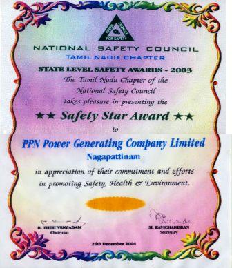 National Safety Council, Tamil Nadu Chapter’s Star Safety Award for 2003