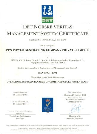 ISO 14001:2004 Environment Management System Certificate from M/s Det Norske Veritas